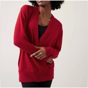 ATHLETA CANDY RED PURANA V-NECK WRAP SWEATSHIRT
